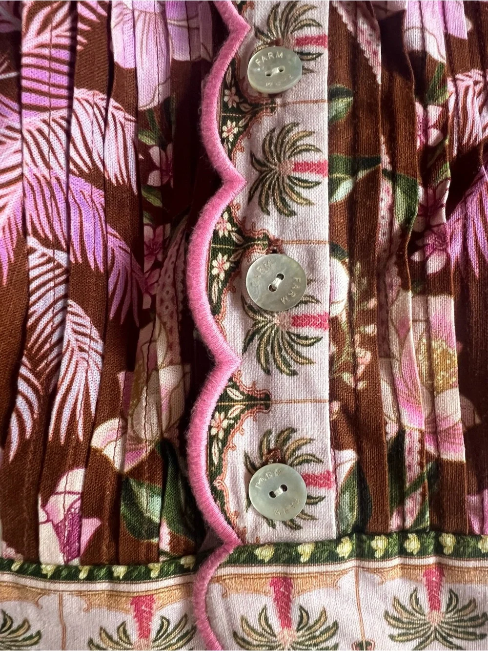 FARM Rio Brown Romper with Tropical Floral Scallop Trim - Picture 2 of 4